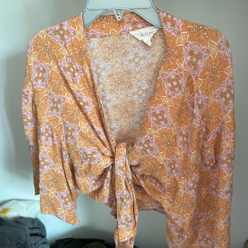 Orange and Pink Floral Wrap Top